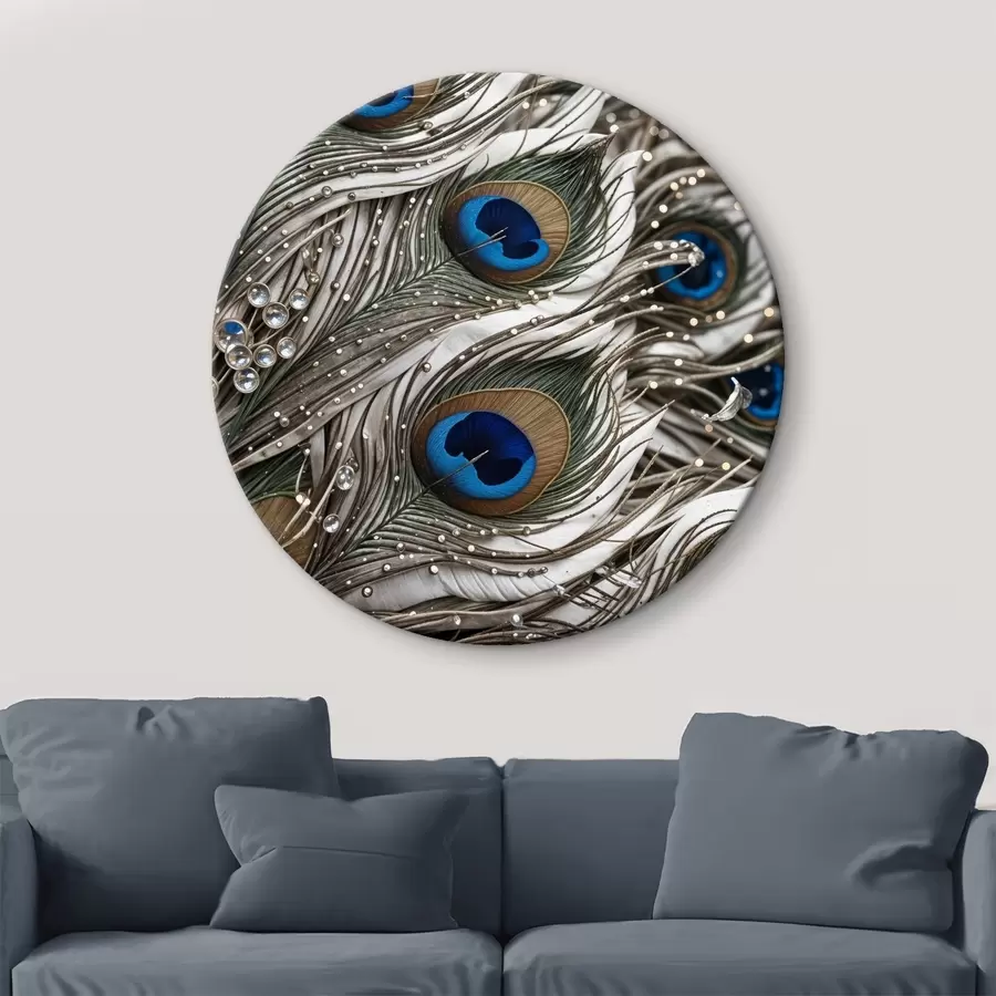 carta da parati Vibranti piume di pavone con disegni intricati e suggestivi motivi blu nr. r41103