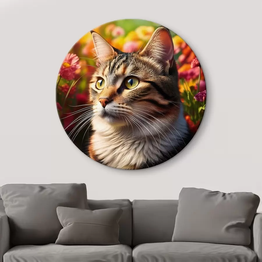 carta da parati grande gatto, ritratto di gatto, gatto e fiori nr. r41106