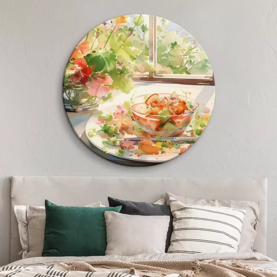 carta da parati Insalata verde acquerellata, luce del sole alla finestra, stile rustico nr. r41167