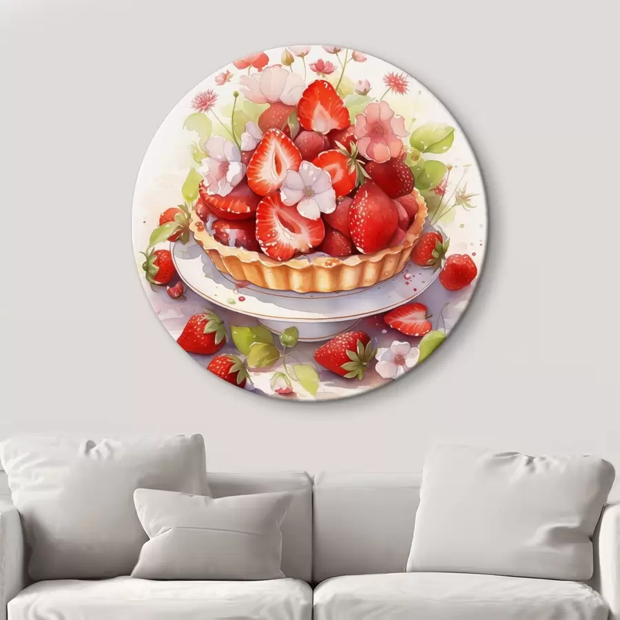 carta da parati Crostata di fragole, acquerello, fiori nr. r41177