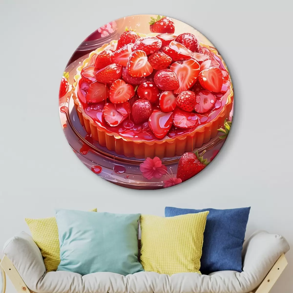 Quadri rotondi Torta di fragole, acquerello, dolce deserto, calda luce del sole r41178