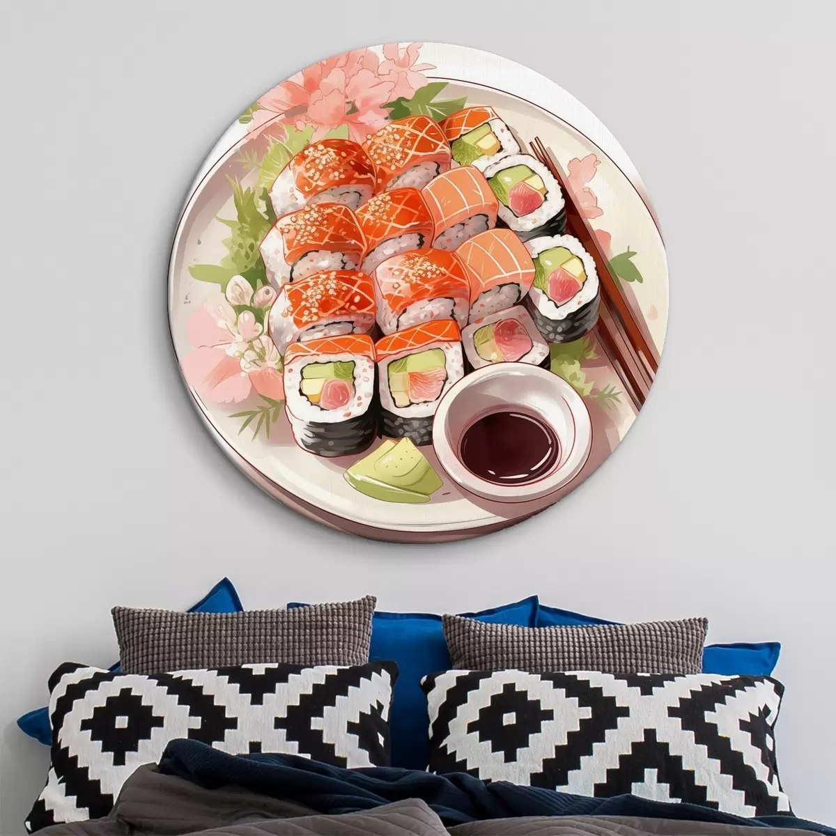 Quadri rotondi Acquerello piatto di sushi, salmone, delizioso r41180