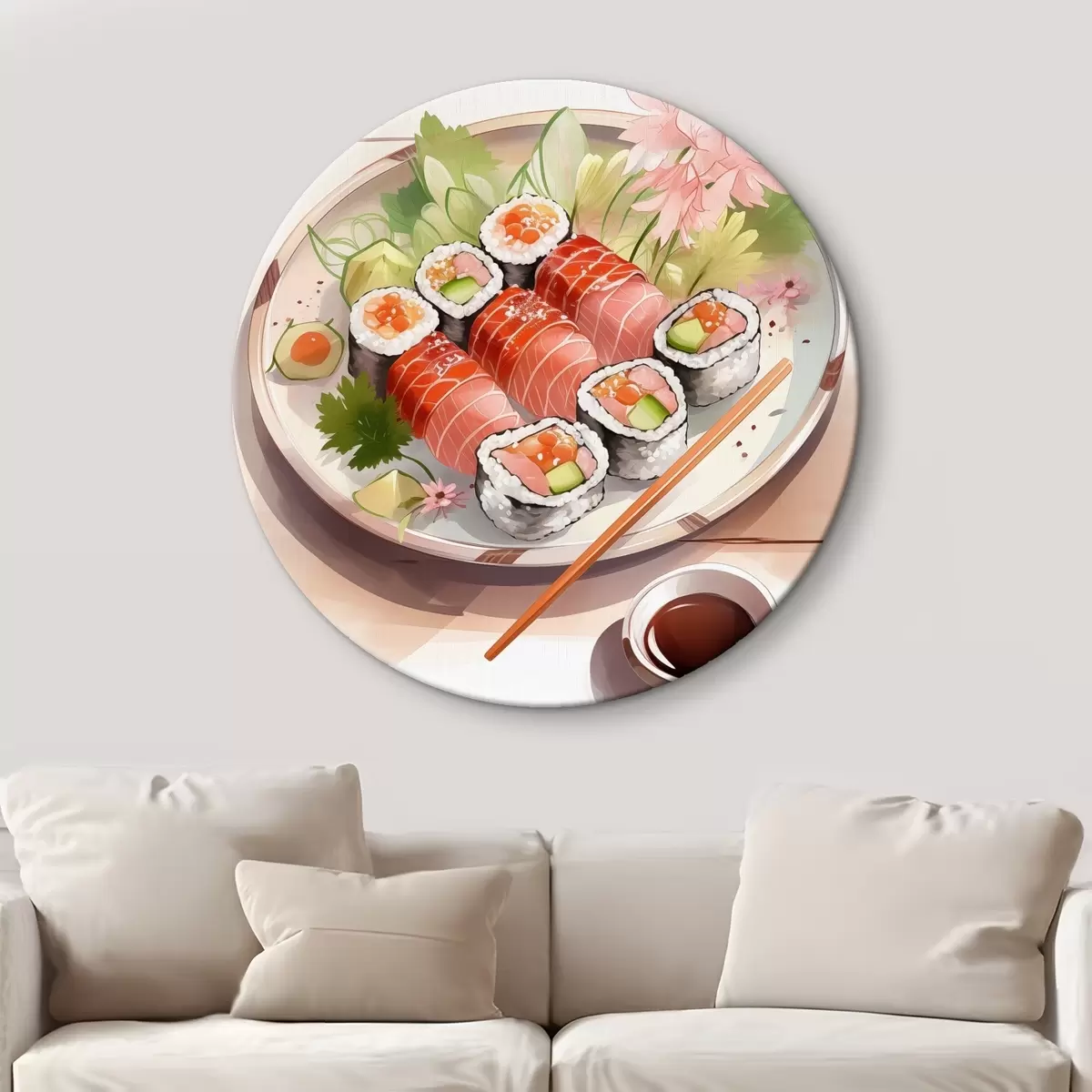 Quadri rotondi Acquerello sushi, floreale, giapponese r41181