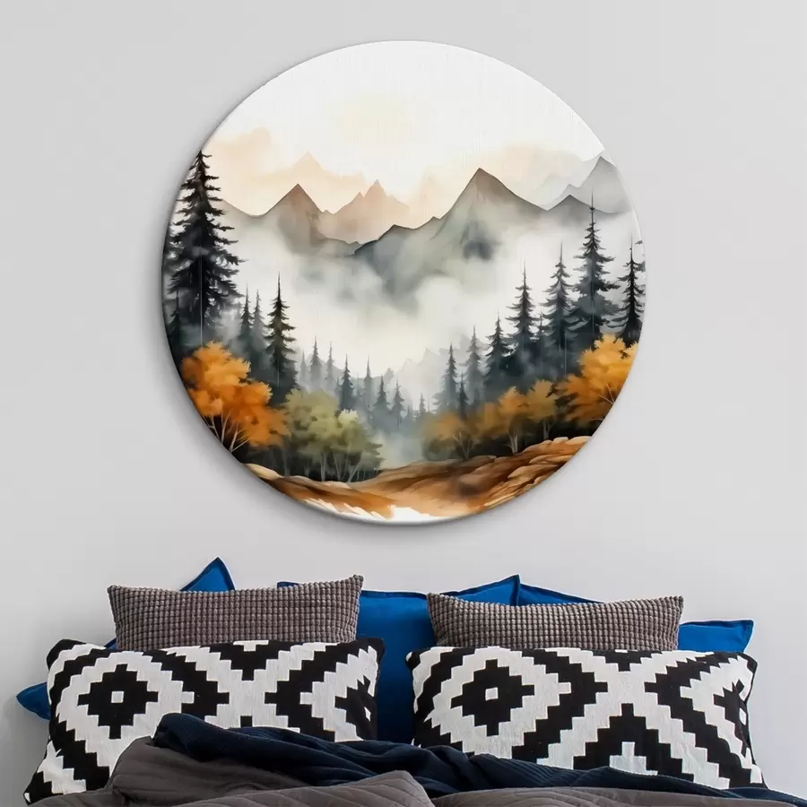 carta da parati Foresta sullo sfondo di montagne acquerellate nr. r41240