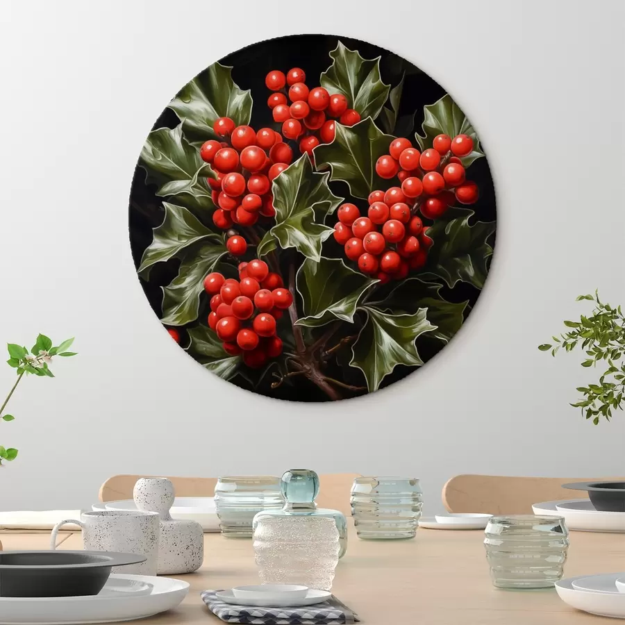 carta da parati Bacche e foglie di agrifoglio su sfondo scuro nr. r41273