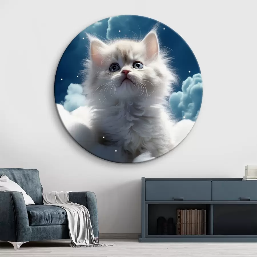 carta da parati Un gattino bianco e soffice nel cielo siede su una nuvola nr. r41279