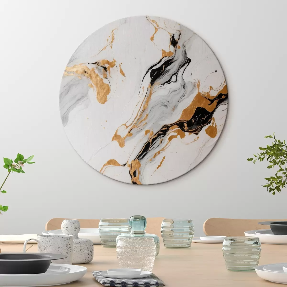 Quadri rotondi Pittura astratta su marmo r41291
