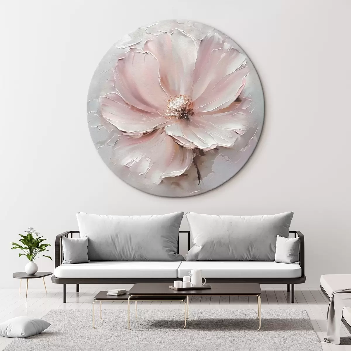 Quadri rotondi Minimalismo di un grande fiore rosa r41324