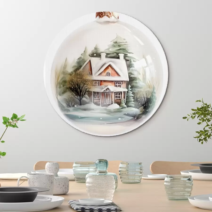 carta da parati Sfera di cristallo con casa acquerellata e alberi nella neve nr. r41365