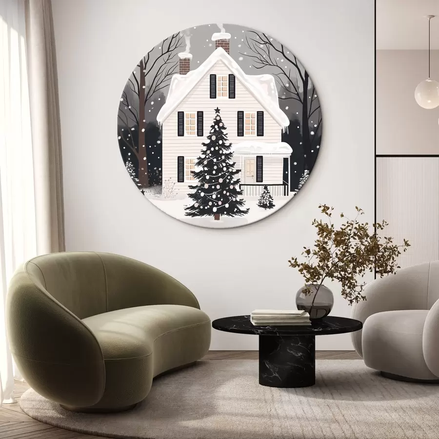 carta da parati Città invernale, pino decorato, Natale, foresta, bella casa nr. r41371