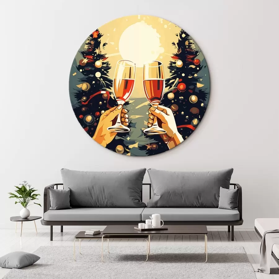 carta da parati Bicchieri con champagne, Natale, Capodanno, astrazione, pop art, alberi di pino nr. r41374