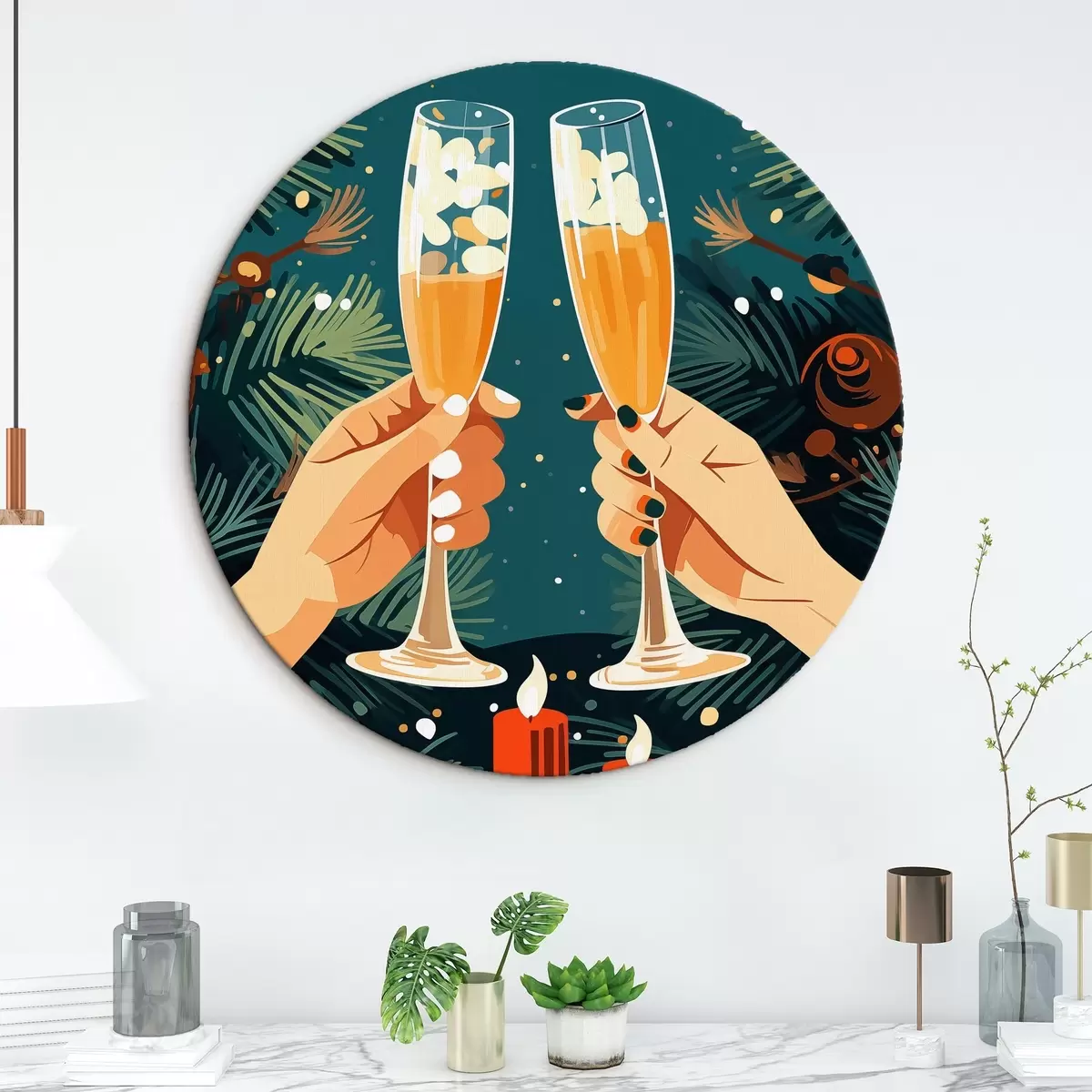 Quadri rotondi Celebrazione, glas, luci fistive, floreale, cannella, candele, pop art r41376