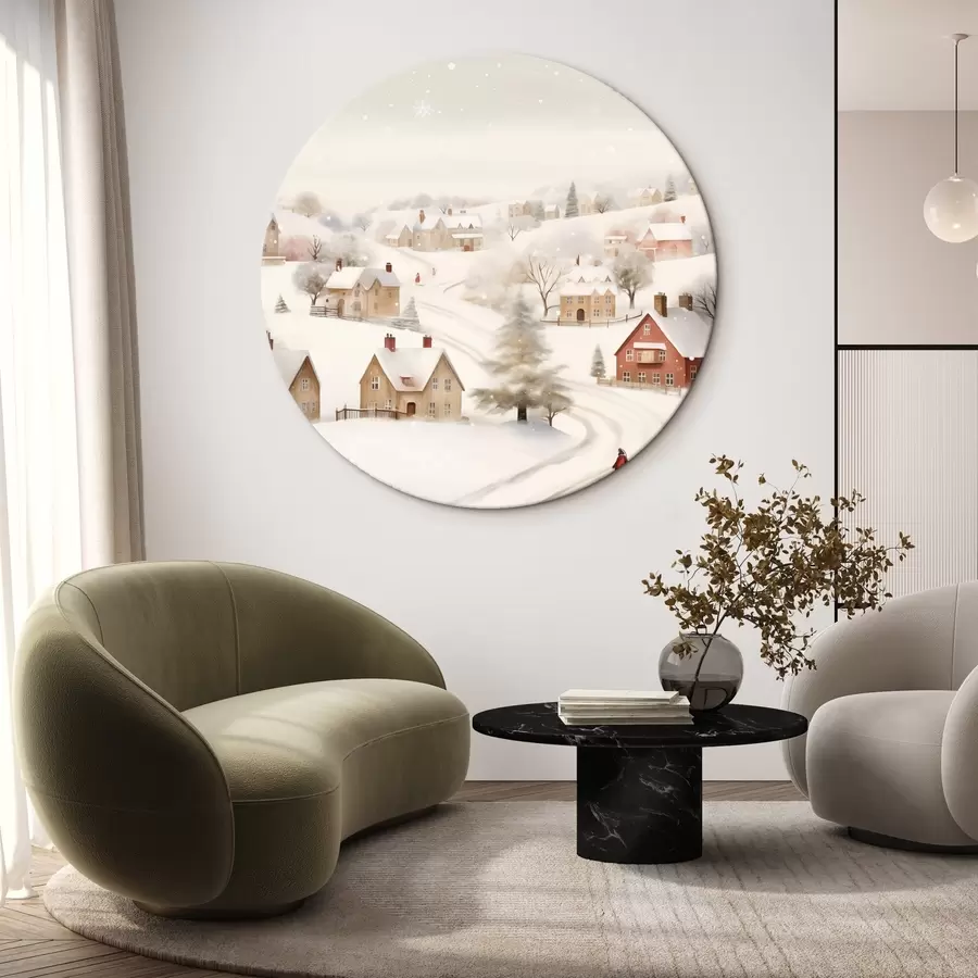 carta da parati Villaggio invernale, acquerello, fiocchi di neve, colori tenui, alberi, paesaggio nr. r41381