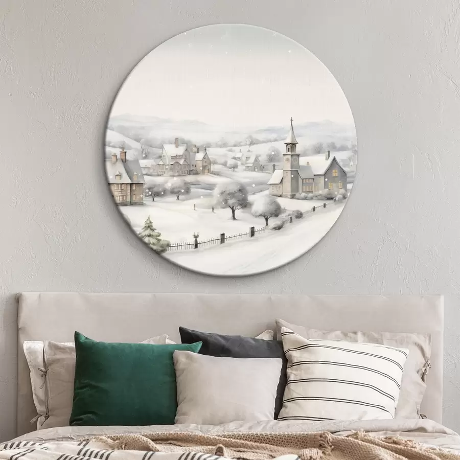 carta da parati Bellissimo villaggio invernale, alberi, case, acquerello, montagne nr. r41382