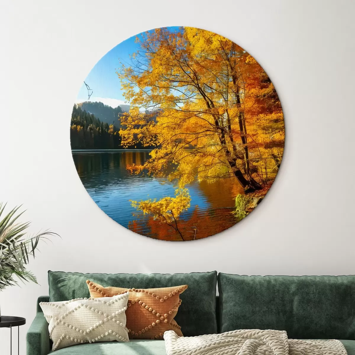 Quadri rotondi paesaggio autunnale sul lago r41407