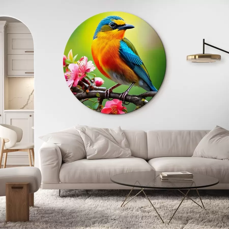 carta da parati uccello luminoso su un ramo con fiori nr. r41412