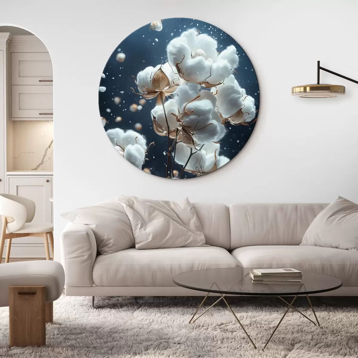 Quadri rotondi Grandi fiori di cotone r41428