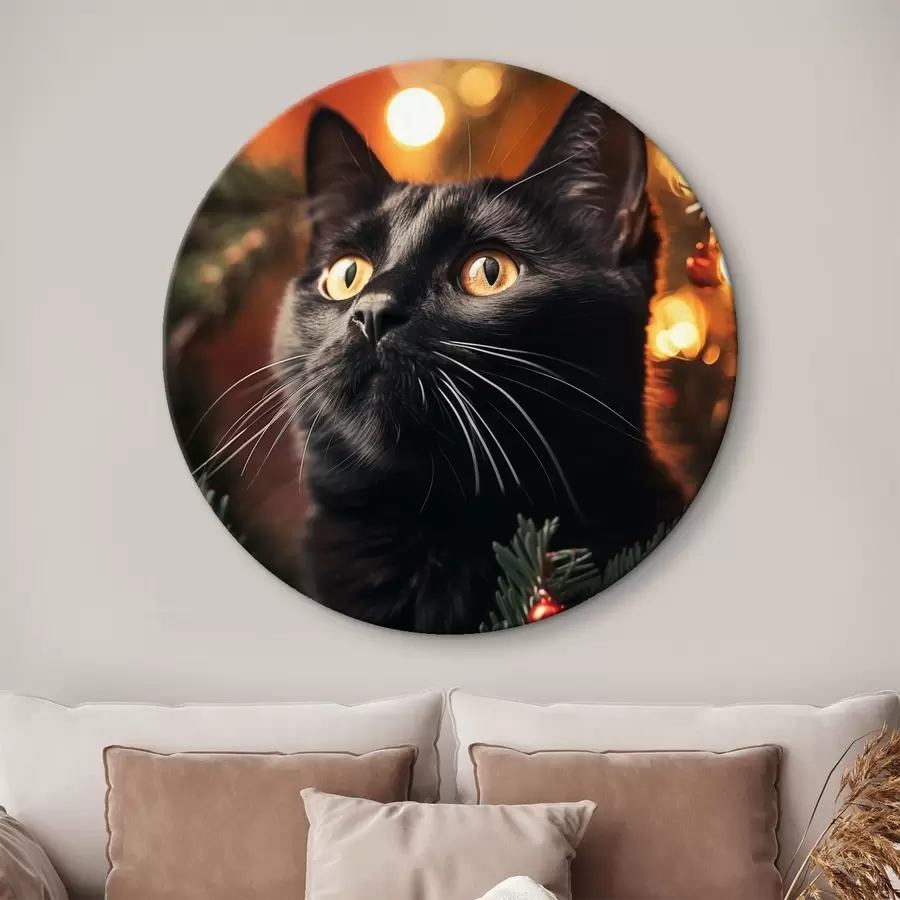 carta da parati Gatto nero sullo sfondo delle luci di Capodanno nr. r41441