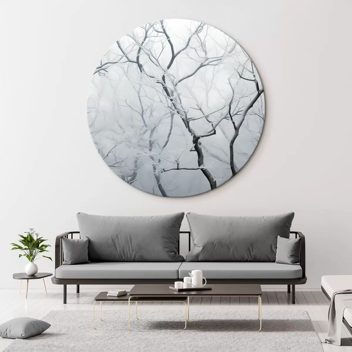 Quadri rotondi Rami di alberi al gelo, minimalismo r41469