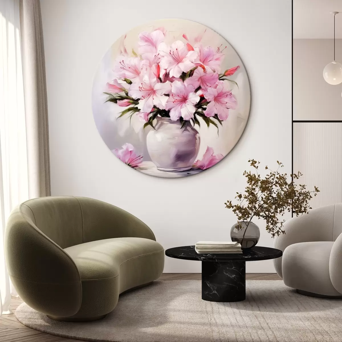 Quadri rotondi Ibisco rosa in vaso r41472