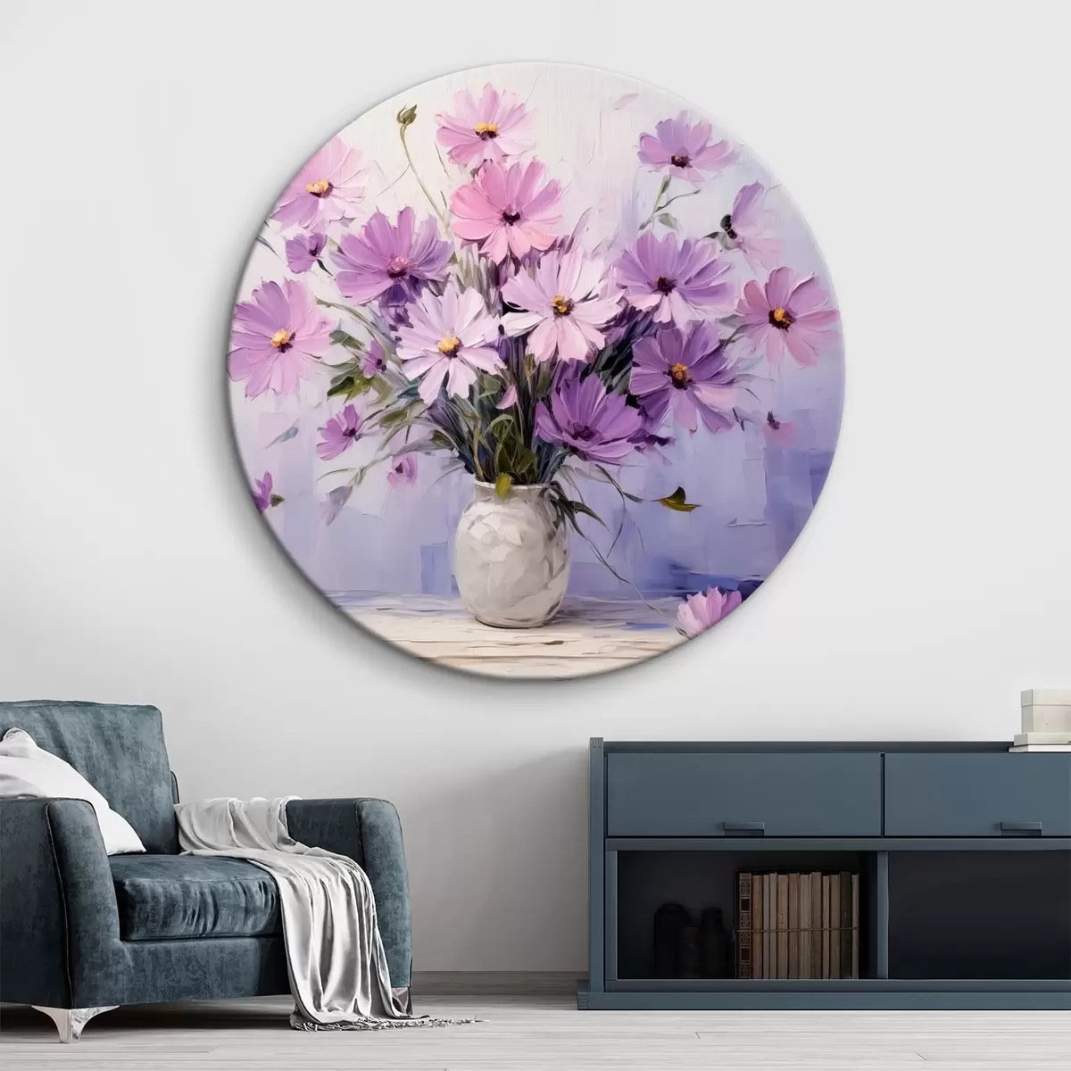 Quadri rotondi Delicati fiori viola in un vaso r41475