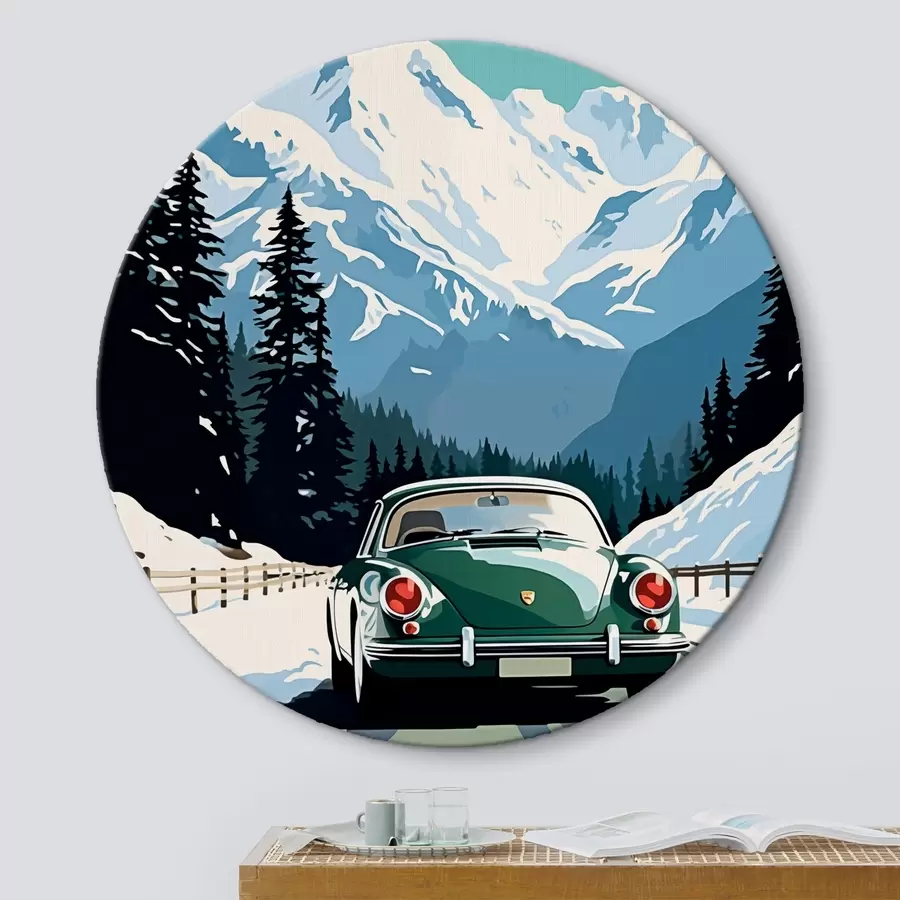 carta da parati Auto retrò su una strada di montagna invernale nr. r41478