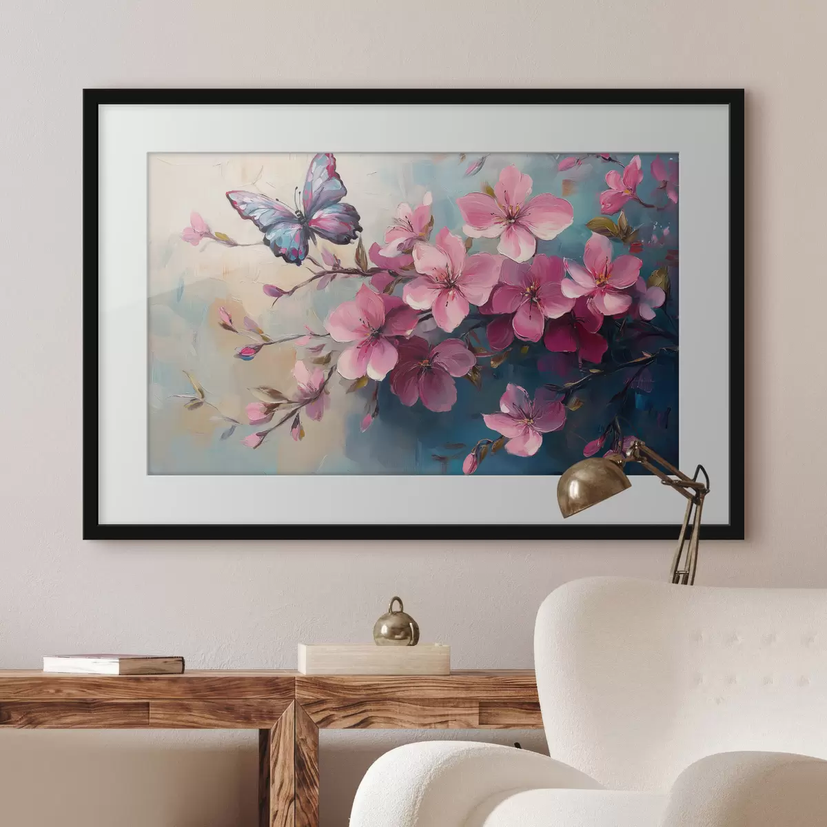 Poster Fiori rosa e farfalla f42320