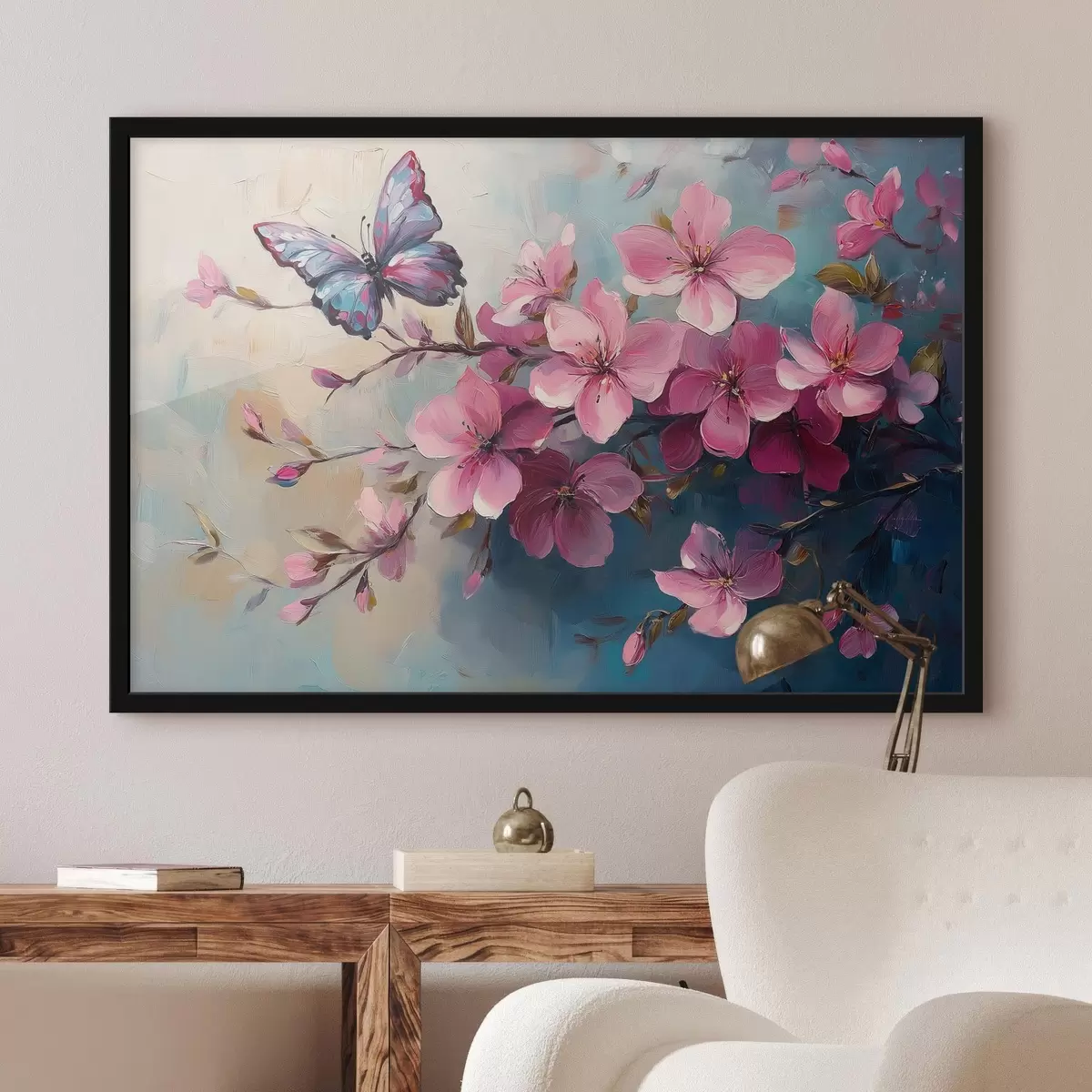 Poster Fiori rosa e farfalla f42320