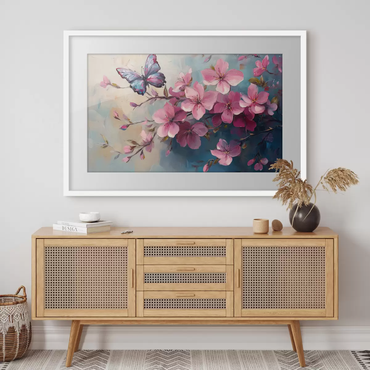 Poster Fiori rosa e farfalla f42320
