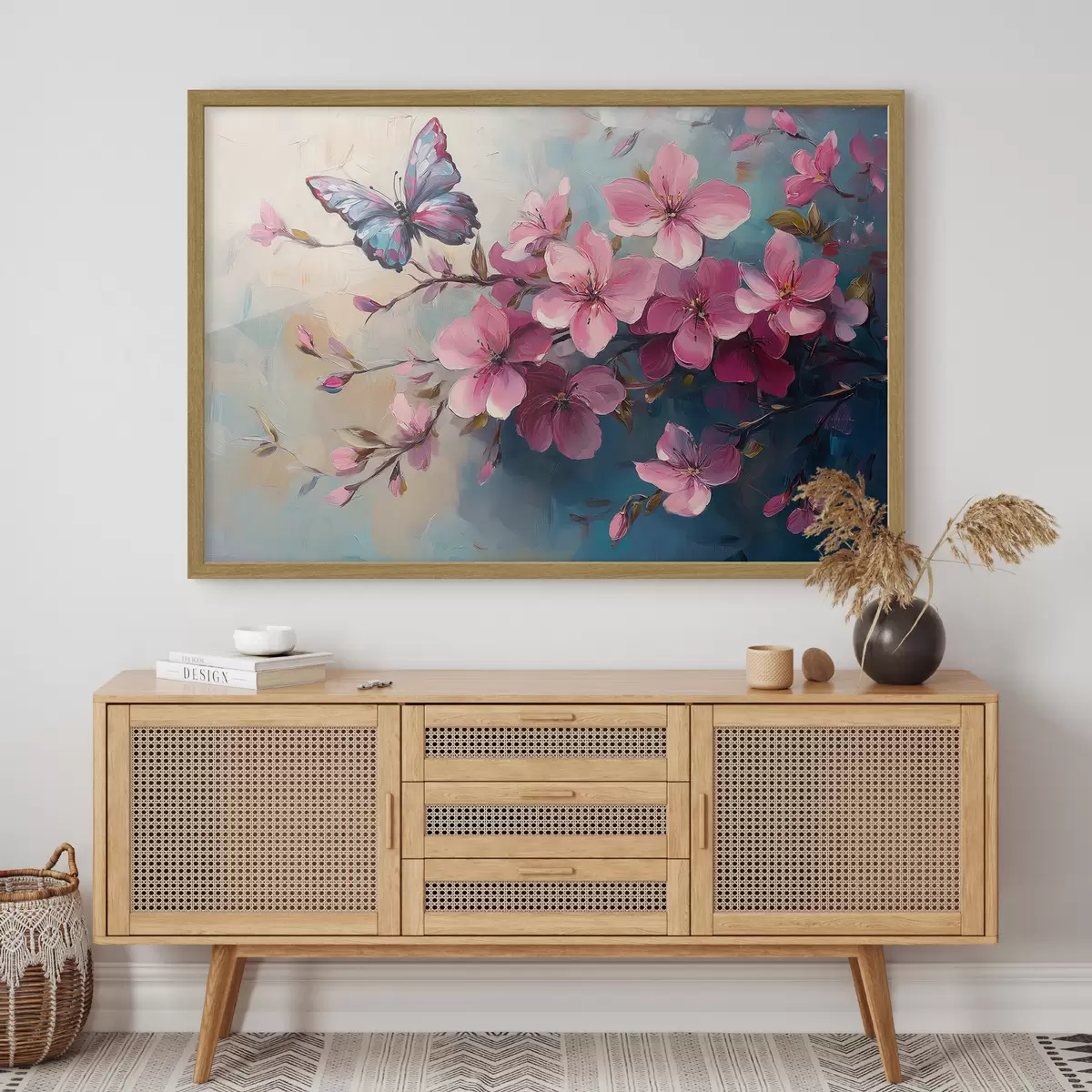 Poster Fiori rosa e farfalla f42320