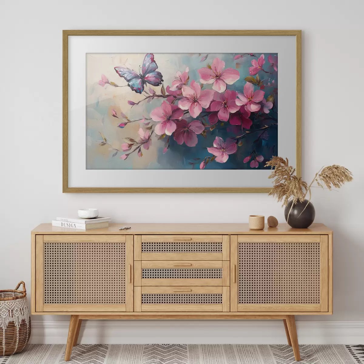 Poster Fiori rosa e farfalla f42320