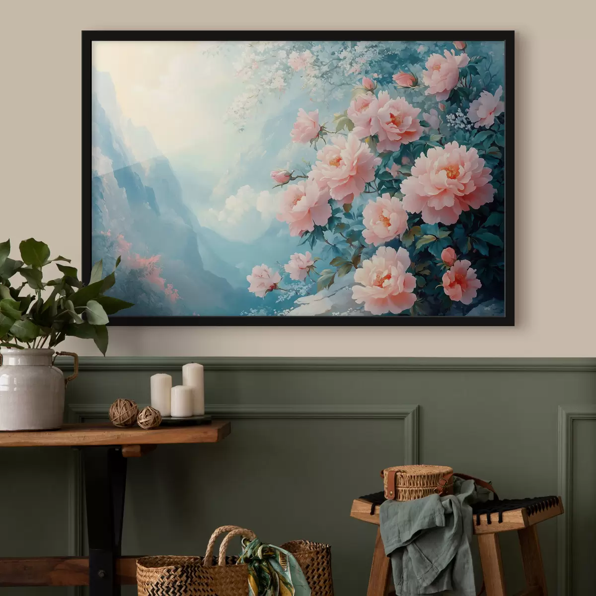 Poster Montagne blu e fiori in primo piano f42324