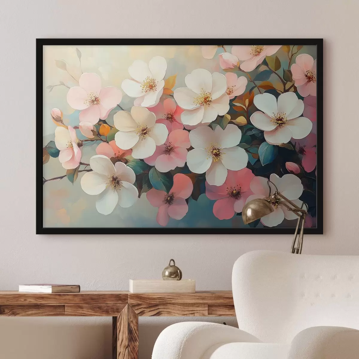 Poster Fiori bianchi e rosa f42330