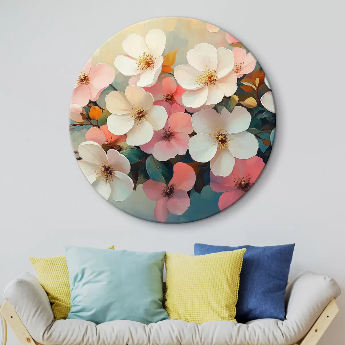 Quadri rotondi Fiori bianchi e rosa r42330