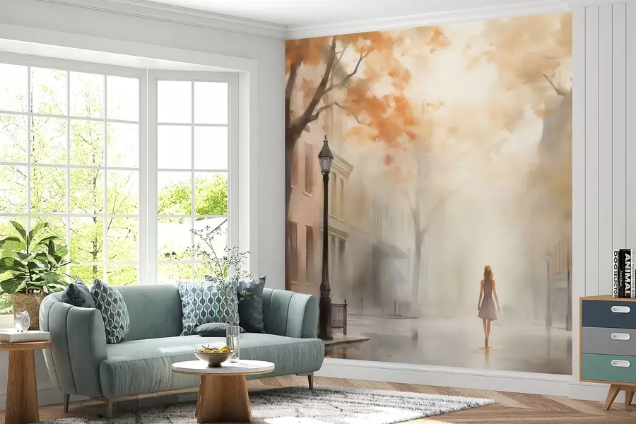 Carta da parati nature Città d'autunno nella nebbia 