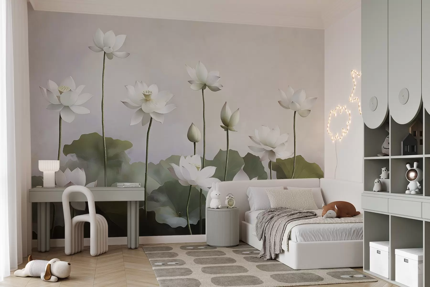 Carta da parati Floreale Fiori di loto bianchi e teneri n. w08596