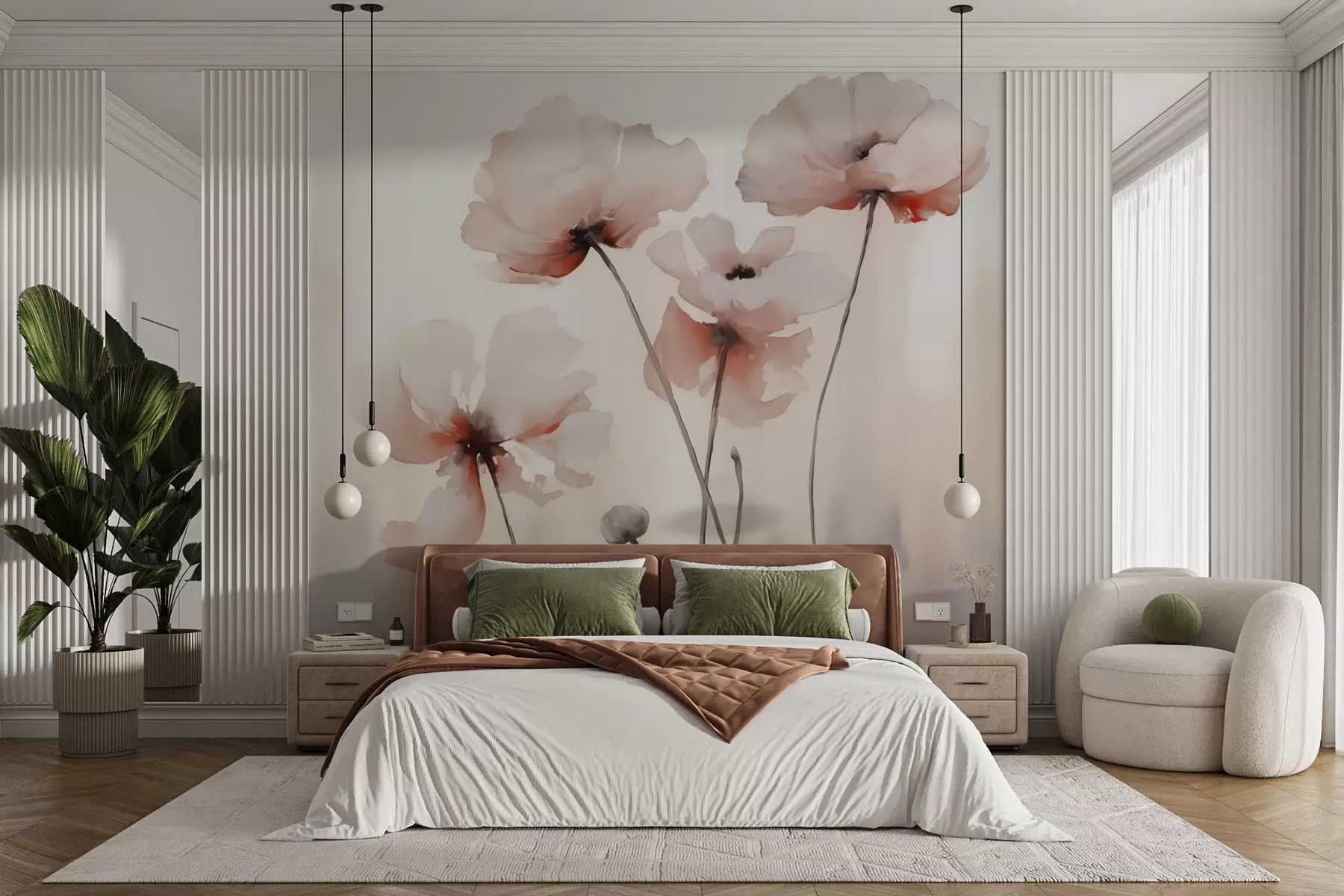 Carta da parati Floreale Papavero silhouette imitazione di acquerello sfocato n. w02708