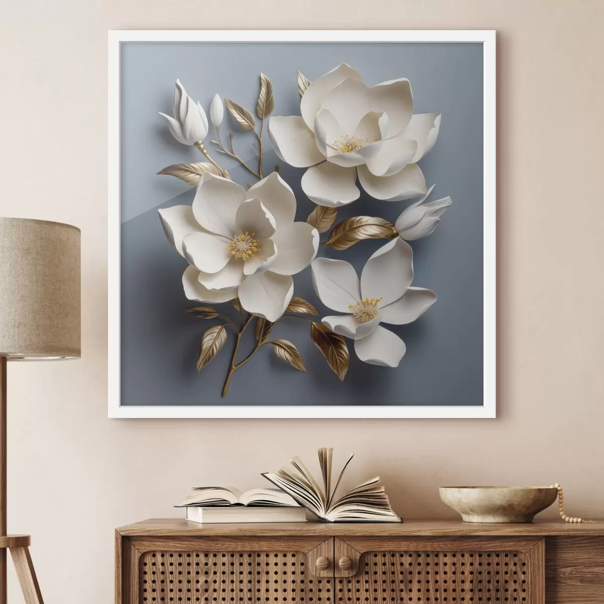 Poster Grandi fiori su sfondo grigio chiaro f42174