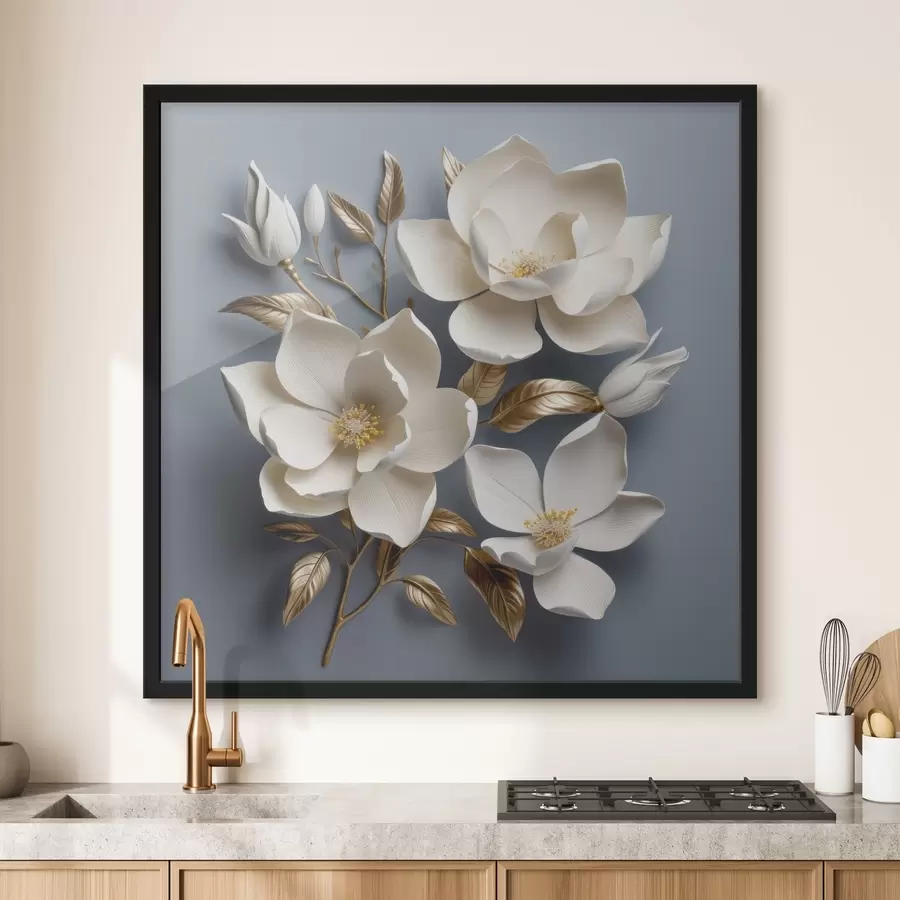 carta da parati Grandi fiori su sfondo grigio chiaro nr. f42174