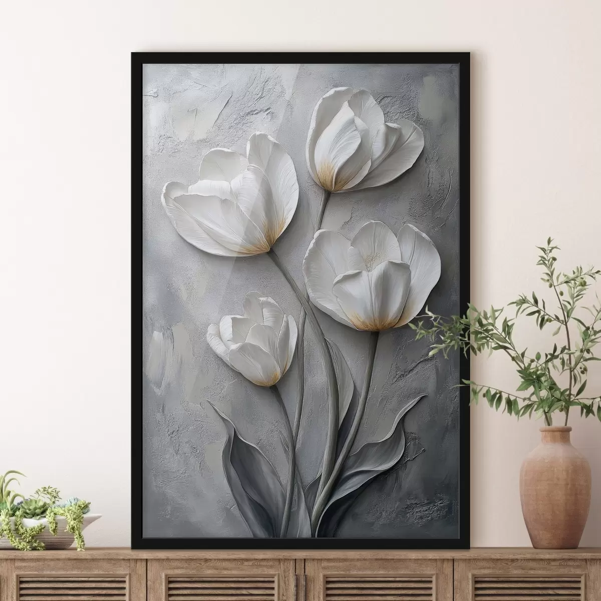 Poster Lussuosi tulipani sullo sfondo di un muro di cemento f42179