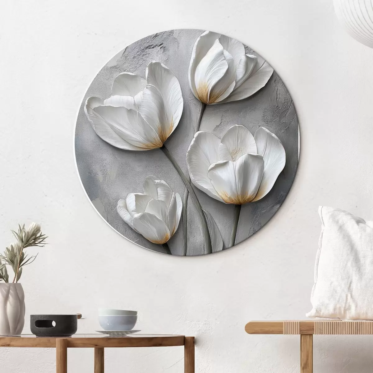 Quadri rotondi Lussuosi tulipani sullo sfondo di un muro di cemento r42179