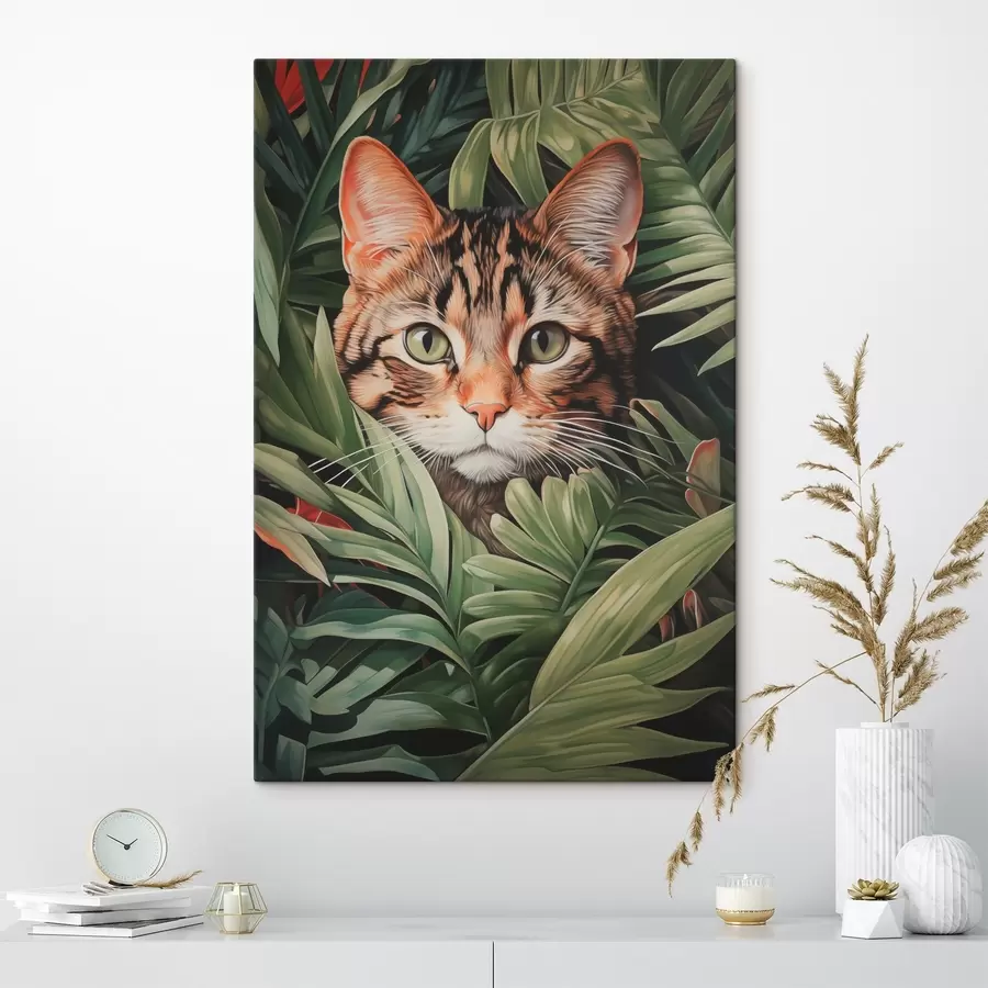 carta da parati Gatto in foglie tropicali nr. s42354