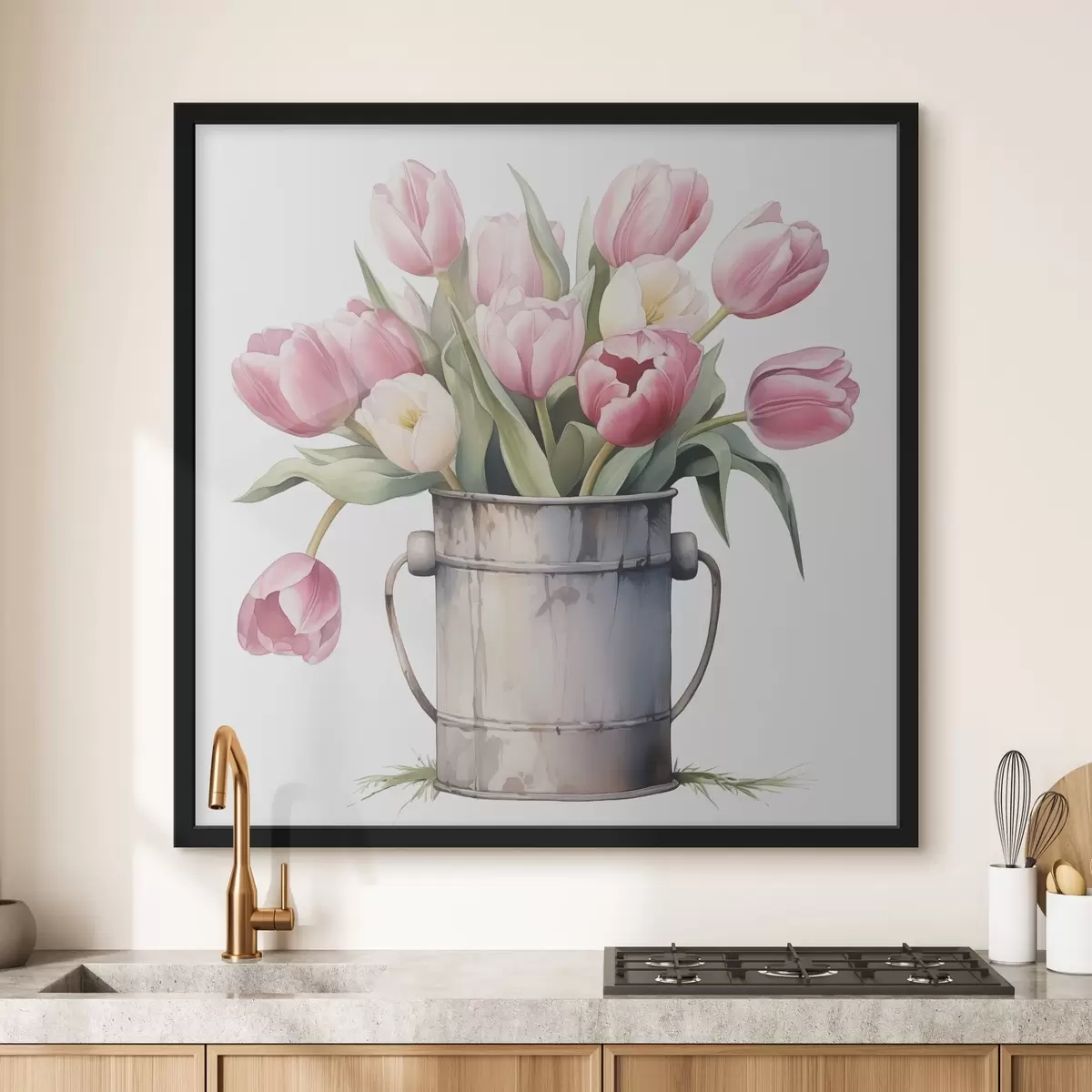 Poster Bouquet di tulipani in un secchio ad imitazione dell'acquerello f42353