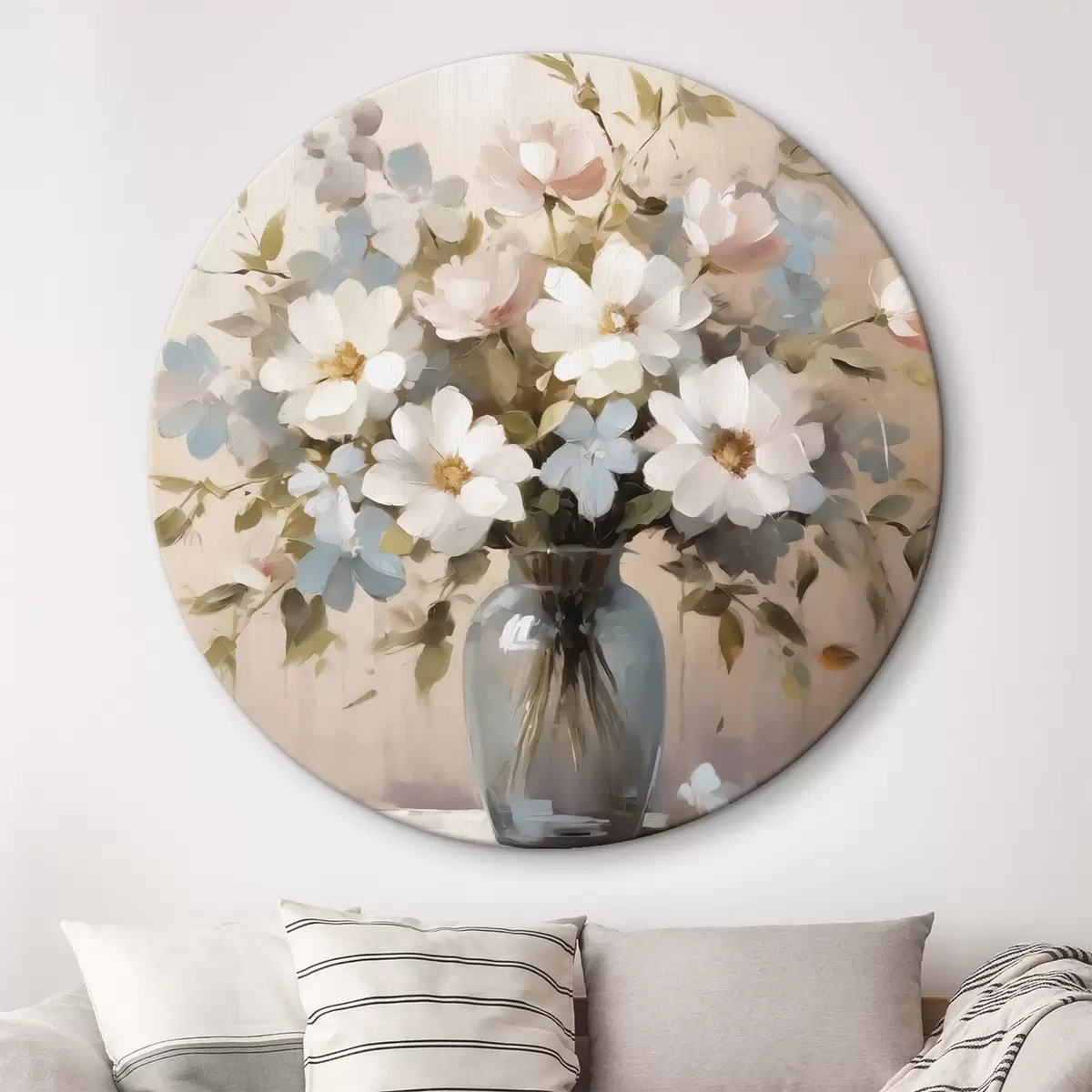 Quadri rotondi Bouquet di fiori e ramoscelli in un vaso a imitazione di un dipinto r42356