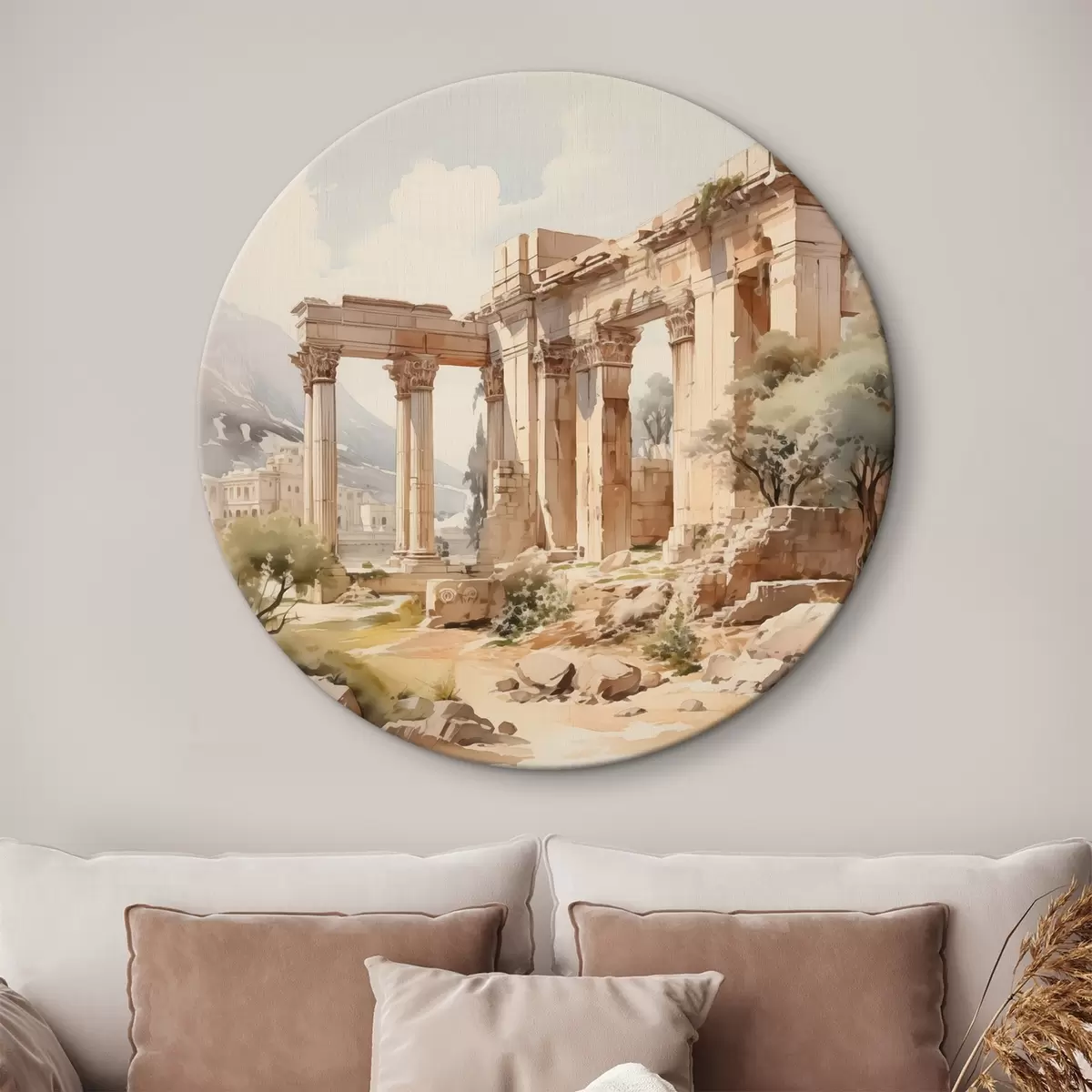 Quadri rotondi Acquerello imitazione rovine antiche r42366