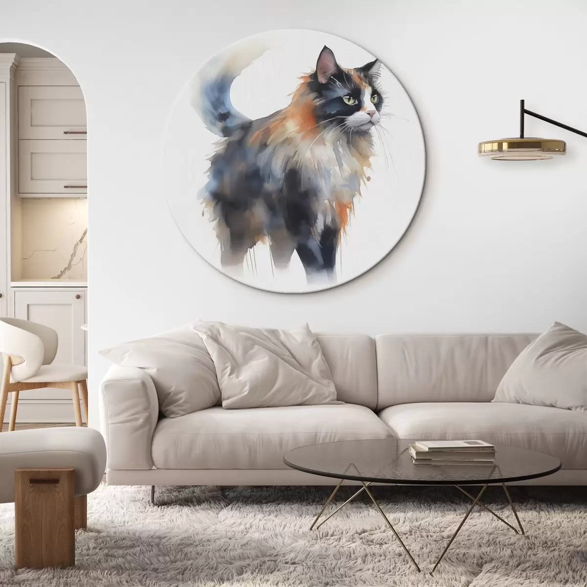 Quadri rotondi Gatto imitazione di acquerello sfocato r42368