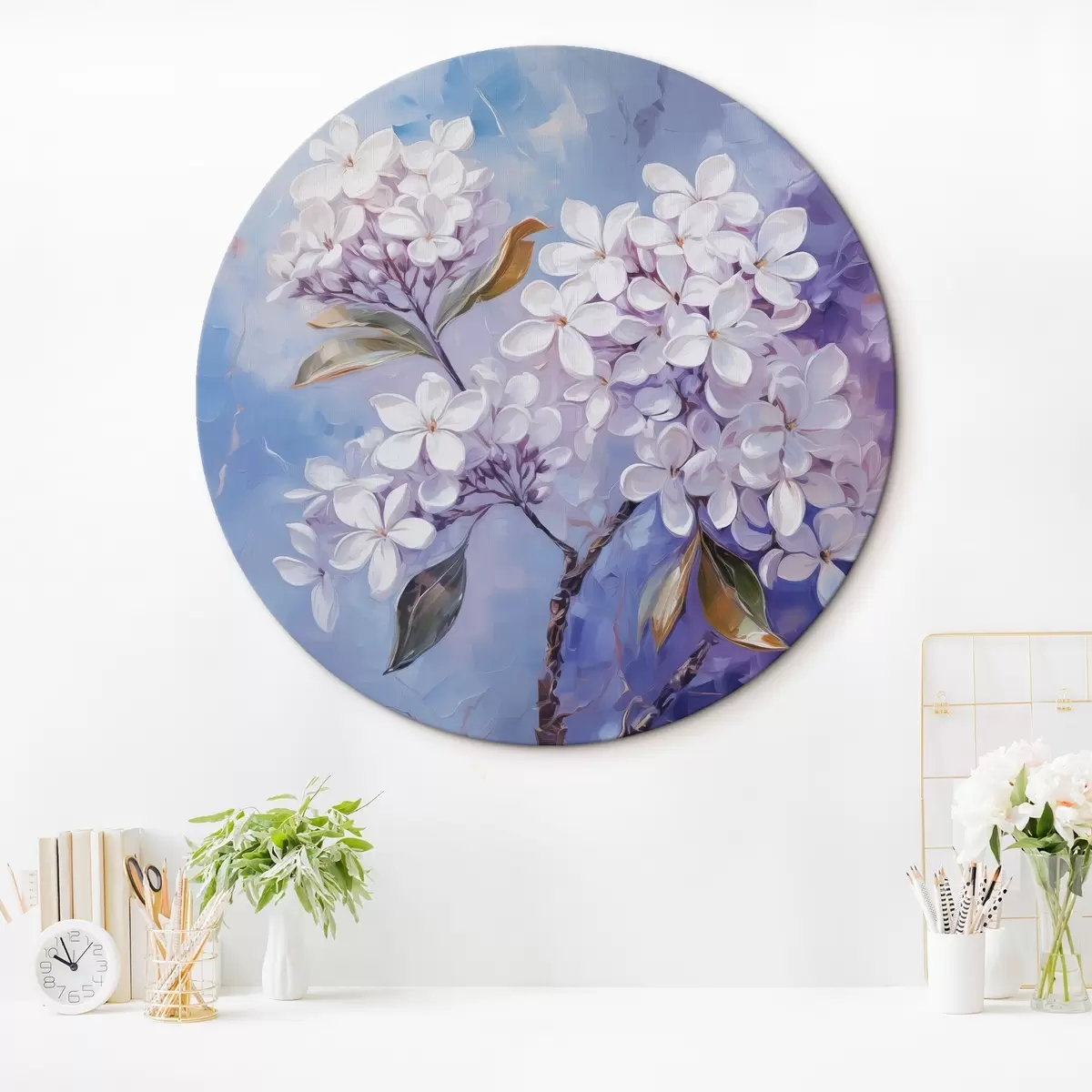 Quadri rotondi Ramo di lillà imitazione della pittura sfocata r42370