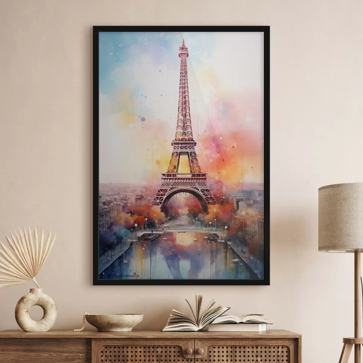 Poster Parigi su uno sfondo di schizzi di acquerello f42081