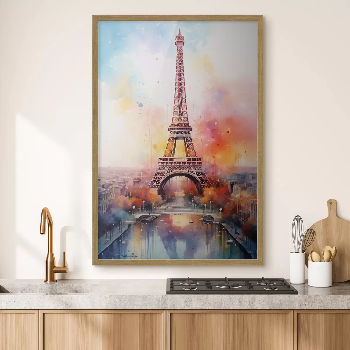Poster Parigi su uno sfondo di schizzi di acquerello f42081