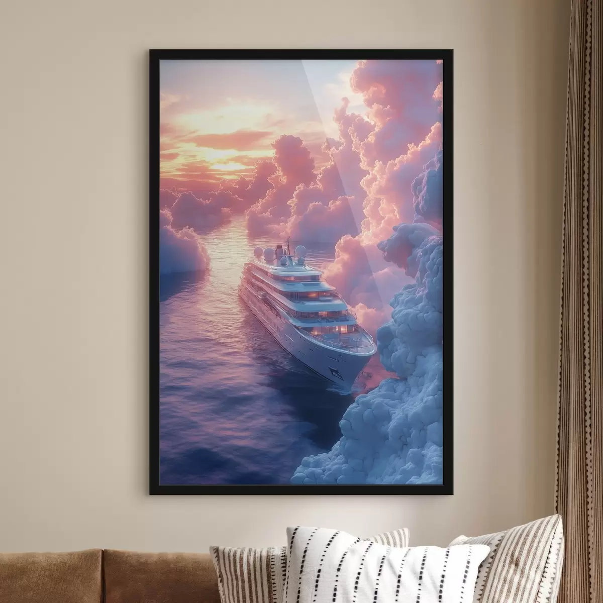 Poster Nave da crociera su sfondo rosa del tramonto f42085